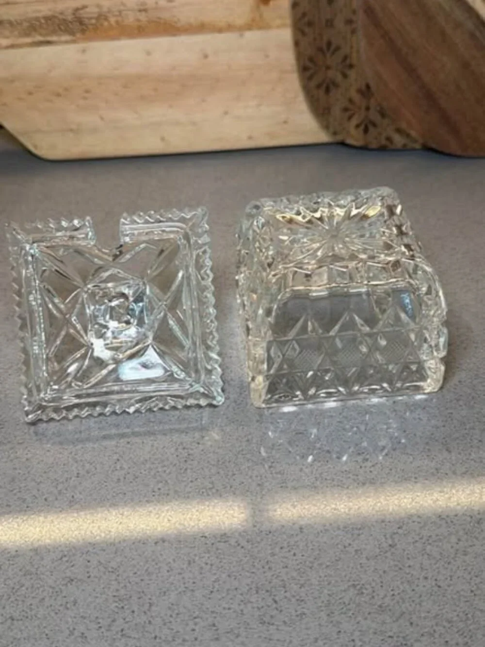 Vintage Square Pressed Glass sugar bowl